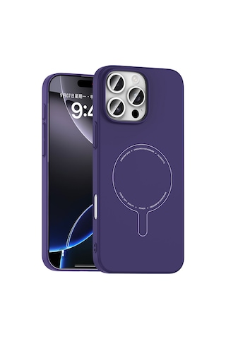 Maks Technology iPhone Uyumlu 16 Pro Max Kılıf M-safe Şarj Özellikli Kamera Korumalı Mkst Elio Sert Pc Kapak - Derin Mor