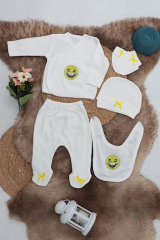 Sema Baby 5 Parça Gülen Surat Hastane Çıkışı Zıbın Seti 0-3 Ay Çok Renkli
