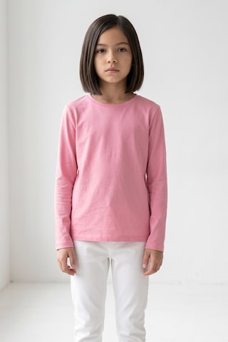 Kiagu Pembe Basic T-shirt- Terletmeyen Esnek Kumaş Pamuklu Mevsimlik Pembe Kız Çocuk Tsort Pembe