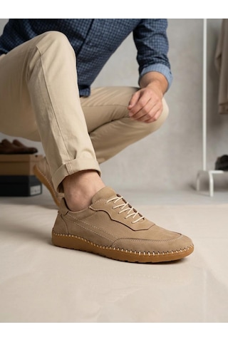 Komcero 3498 Erkek Hakiki Deri Dikişli Comfort Atom Casual Ayakkabı Bej
