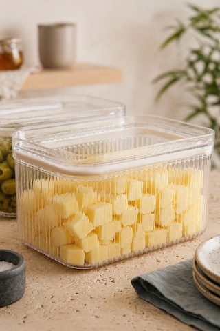 2'li Etiketli Vakumlu Dikdörtgen Saklama Kabı-kahvaltılık 900 Ml Beyaz