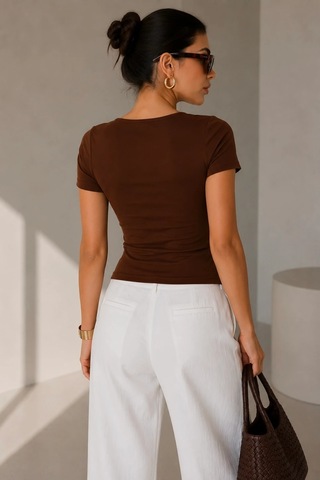 Bb Butik Basic Soft Touch Kare Yaka Body Tulum Astarlı Md3535 Kahverengi