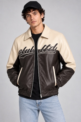 Maison Rae Erkek Siyah, İçi Kürklü, Çift Renkli, Yazı Detaylı,oversize Suni Deri Bomber Ceket