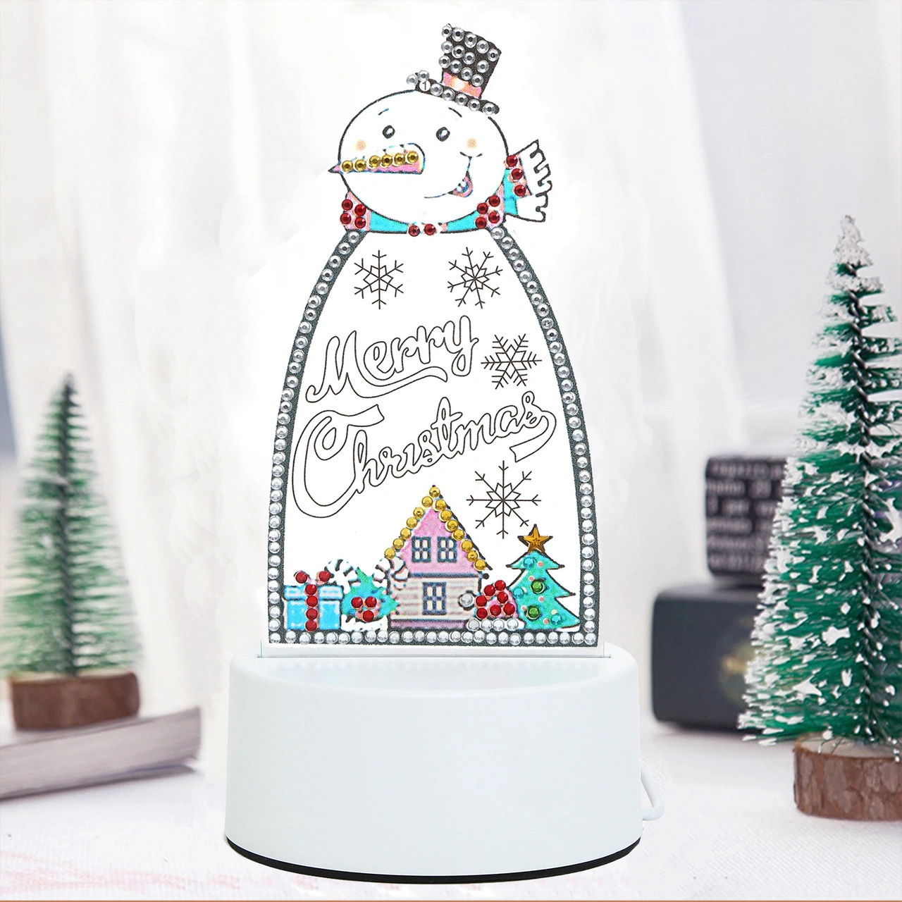 Hombey Noel Işıklı Lambası - Kendi Elinle Yapımı Elmas Boyama, Festivite İçin Canlandıran Hediyelik Alet Seti Diğer