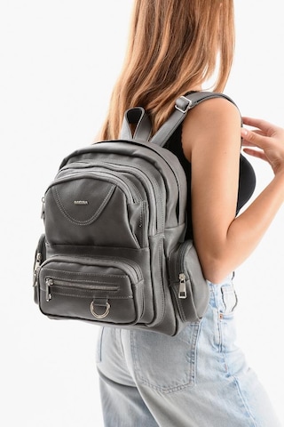 Baginn Suni Deri Kadın Sırt Çantası 38 28 Cm Mega Bag Günlük Kullanıma Uygun Çok Cepli İçi Astarlı Gri