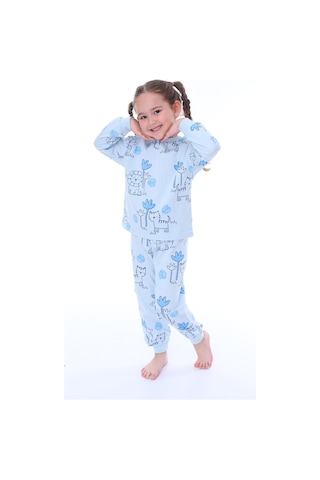 Bunny Hopp 3-8 Yaş Pamuk Kız Ve Erkek Çocuk Için Unisex Uzun Kollu Pijama Takımı Mavi
