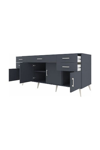 Kronos Konsol Tek Raflı 5 Çekmeceli 4 Kapaklı 176x59x83 Antrasit-antrasit/antrasit Antrasit