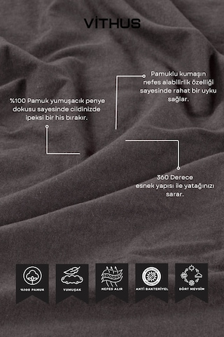 %100 Pamuk Penye Lastikli Çarşaf Tek Kişilik, Çift Kişilik Ve Battal Boy Antrasit