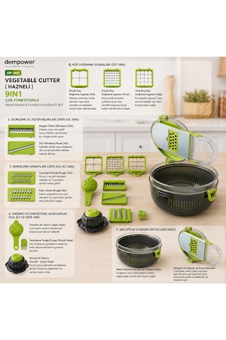 Vegetable Cutter Hazneli 9ın1 Çok Fonksiyonlu Sebze Dilimleyici - Kesici - Doğrayıcı Seti Dp-901 Belirtilmemis