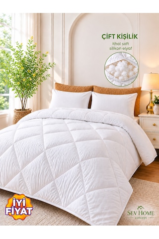 Yumuşak İthal Silikon Yorgan Çift Kişilik -microfiber Üst Kumaş Beyaz