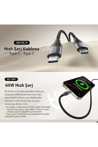 Type-c Şarj Kablosu 60w 1.2 Metre Halat Örgü 480mbps Kırılmaz Bükülmez Data Kablosu Dc21 Type C Kablo