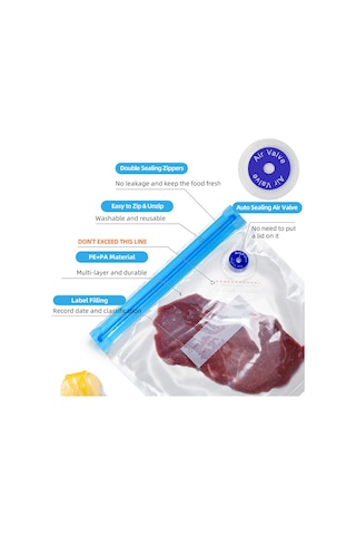 Qingmipy 35 Parça Vakumlu Saklama Poşeti Seti - 3 Boyut, El Pompası Ve Klipsler İle Taze Gıda Koruma