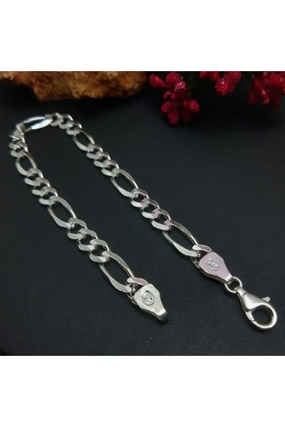 925 Ayar Gümüş Figaro Model Erkek Bileklik 7 Mm