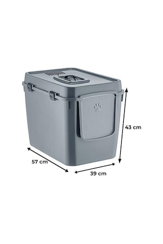 Herniks Handor Kapalı Kedi Tuvaleti 57x39x43 - Gri