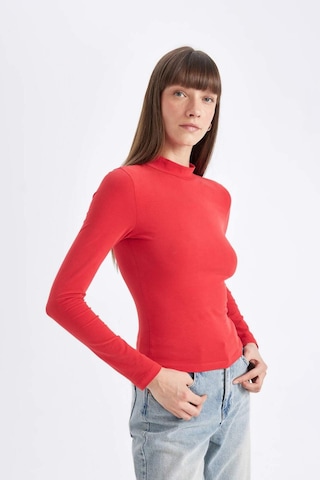 Defacto Kırmızı Slim Fit Dar Kesim Yarım Balıkçı Yaka Casual Basic Düz Uzun Kollu Tişört D3575AX24AURD227 Kırmızı