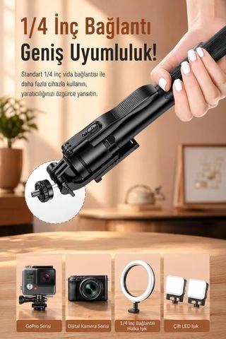 Premium L16 Tripod Kumandalı 153cm Selfie Çubuğu Gezi Gereci Çekim Standı Cihaz Tutucu