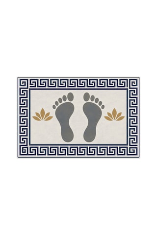 Kartela Halı Ayak İzi Desenli Banyo Paspası Lacivert Kaymaz Taban Makinede Yıkanabilir 60x90 Cm
