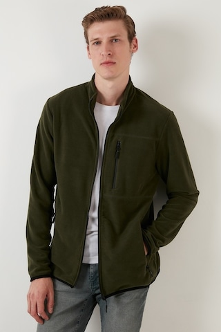 Buratti Slim Fit Fermuarlı Cepli Dik Yaka Polar Erkek Hırka 5906028 Haki