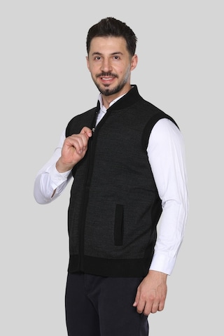Kzc Tekstil Erkek Orta Yaş Ve Üzeri Triko Örgü Akrilik Kışlık Kalın Dokulu Fermuarlı Baba Yelek Siyah