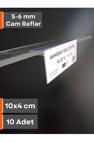 Şeffaf Etiket 10 Adet Pvc Etiketlik Cam Raflar İçin 5-6 Mm Kalınlıkta Cam Raf