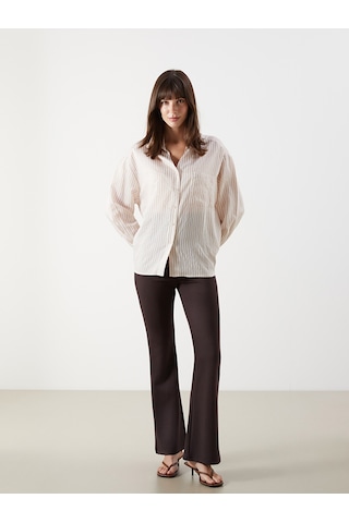 Lcw Comfort Kahverengi Çizgili Oversize Kadın Gömlek