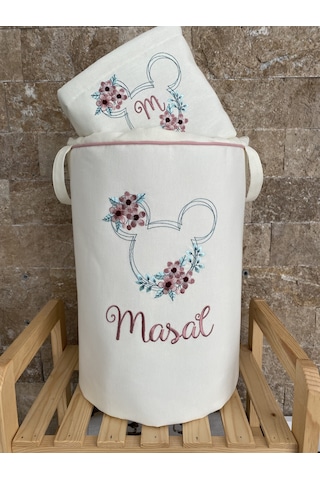 HS Hometex Minnie Mouse Nakışlı Bez Kirli & Oyuncak Sepet Seti