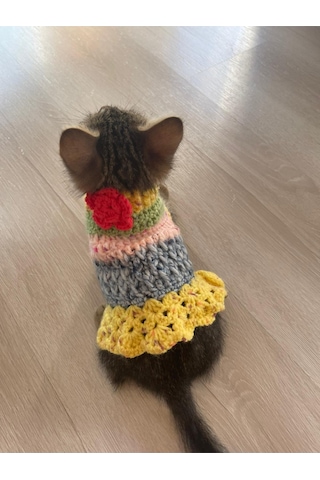 Pati Kedi Köpek Örme Fırfırlı Elbise Renkli Giyim Pet