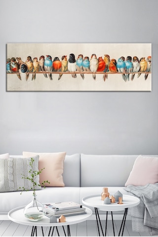 Renkli Kuşlar Muhteşem Dekoratif Kanvas TAblo 150 x 50