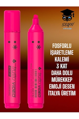 Fosforlu İşaretleme Kalemi 3 Kat Daha Dolu Mürekkep İtalya Üretim Pembe