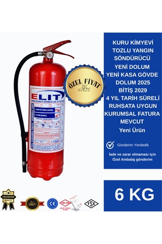 6 Kg Kuru Kimyevi Tozlu Yangın Söndürücü Ruhsata Uygun Dolum 2025 Bitiş 2029