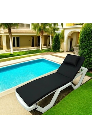 Katlanır Taşınabilir Fermuarlı Şezlong Minderi Plaj Kamp Çadır Yatağı Kamp Matı 175 X55x5 Cm Siyah Siyah