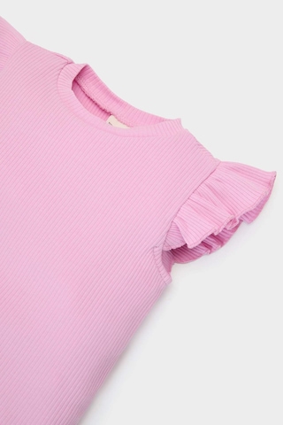 DeFacto Kız Bebek Krinkıl Viskon 2'li Takım Kısa Kollu Tişört Beli Lastikli Çiçekli Pantolon E7798A525SMPN444 Pembe