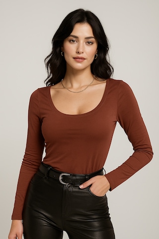 Rich Kadın Bordo U Yaka Uzun Kollu Bluz Bordo