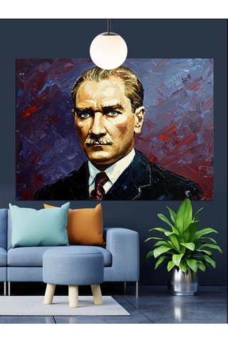 Mustafa Kemal Atatürk Portresi Dekoratif Kanvas - Mdf Ahşap Tablo
