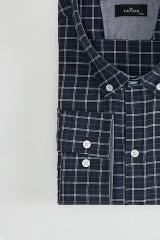 Tudors Büyük Beden Düğmeli Yaka Küçük Kareli Pamuklu Erkek Gömlek-31404-çok Renkli