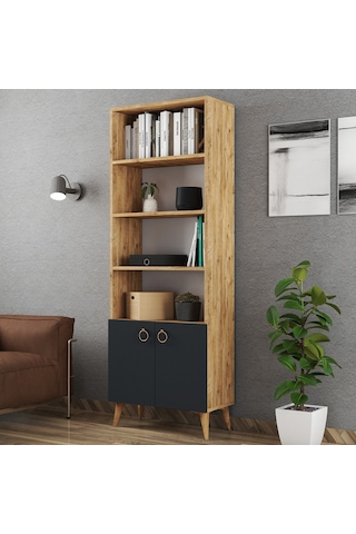 Ferniso Mobilya 2 Kapaklı Kitaplık Çam-Antrasit