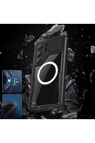Samsung Uyumlu Galaxy S25 Ultra Kılıf 360 Su Geçirmez 1-1 Zırhlı Kapak Siyah