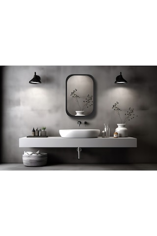 Side Siyah 45X60Cm /Banyo Dolabı Aynalı / Lavabo Üstü Dolap / Banyo Düzenleyici / Aynalı Dolap Antrasit