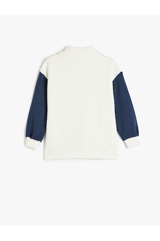 Koton Sweatshirt Dik Yaka Yarım Fermuarlı Şehir Baskılı Uzun Kollu Ekru 5wkg10186ak Ekru