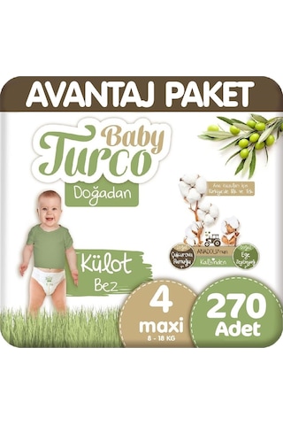 Baby Turco Doğadan Külot Bez 4 Numara 90x3 270 Adet Avantaj Paket 3'lü