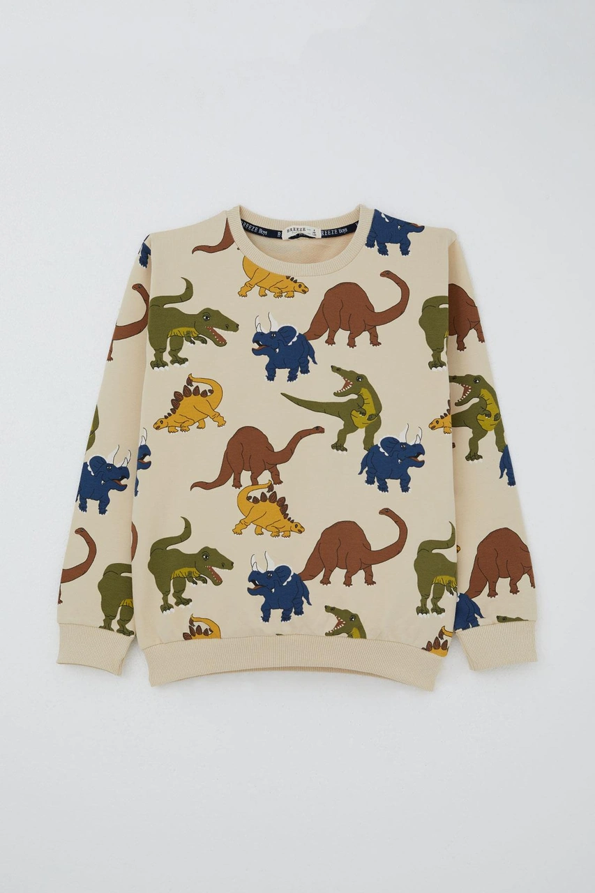 Breeze Erkek Çocuk Eşofman Takım Dinozorlar Alemi Desenli 4-8 Yaş, Bej Bej