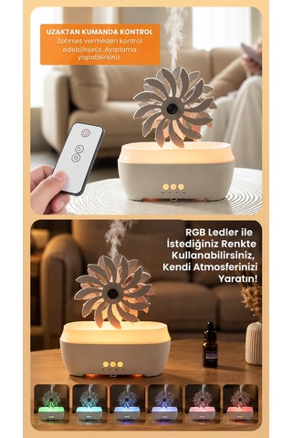 Değirmen Hava Nemlendirici Aroma Difüzörü Aromaterapi Rgb Ledli Buhar Makinesi