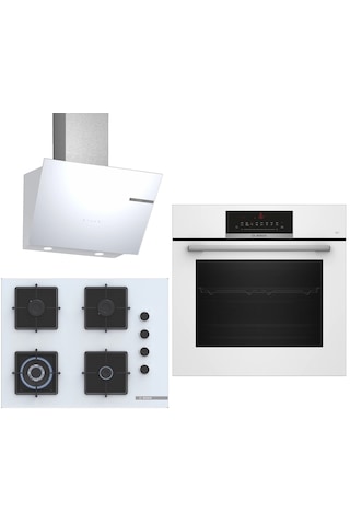 Bosch  HBJ559EW6T - POH7C2P31O - DWK66PJ20T  3D Fry Tepsili 3'lü 629 Beyaz Ankastre Set