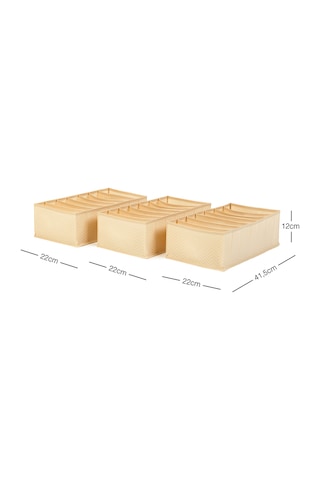 Ocean Home Textile 3'lü 7 Bölmeli Bej Balıksırtı Çekmece Düzenleyici Set