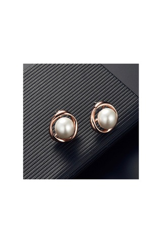 Pearl Inci Taşlı Rose Gold Kolye Küpe Sade Şık Gelin Düğün Hediye Takı Seti Altın