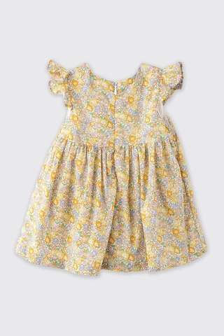 Made With Liberty Fabric Liberty Kumaş Çiçek Desenli Yenidoğan Elbise Sarı