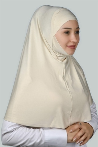 Altobeh Hazır Türban Peçeli Pratik Eşarp Tesettür Nikaplı Hijab - Namaz Örtüsü Sufle (XL) - Krem