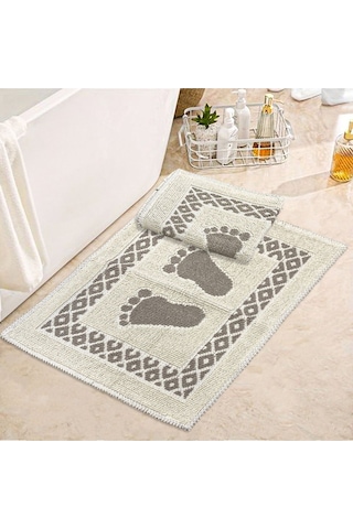 Soffy Krem & Kahve 2 Adet 50x70 Cm Banyo Paspası %100 Doğal Pamuk Ayak Paspası Ayak Havlusu Krem - Kahverengi
