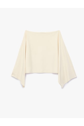 Koton Viskon Karışımlı Slim Fit 3/4 Yarasa Kol Kayık Yaka Crop Kazak Ekru 7wal90147ıt