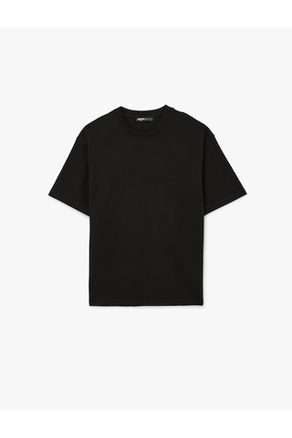 Koton Kısa Kollu Pamuklu Tok Kumaş Bisiklet Yaka Oversize Basic Tişört Siyah 6sam10385mk